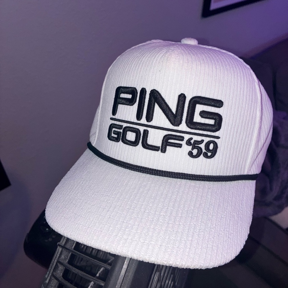 Ping White Cap with Black Lettering